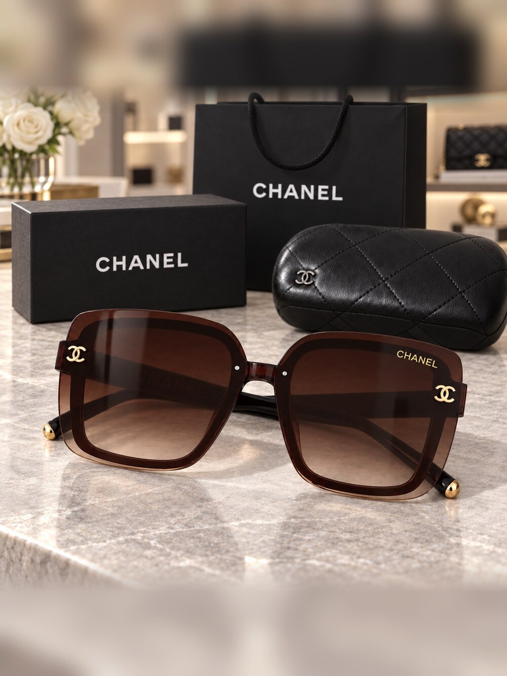 Chanel Brown Tinted Square Shades - Picture 6 of 6